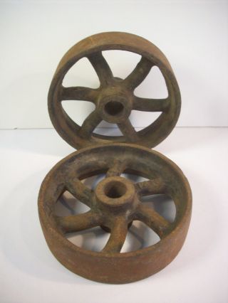 Pair Vintage Small Iron Spoked Wheels Industrial Machine Age Steampunk photo