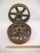 Pair Vintage Small Iron Spoked Wheels Industrial Machine Age Steampunk Other Mercantile Antiques photo 1