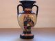 A410 Ancient Greek Attic Pottery Reproduction Small Vase,  Hoplite Warriors 4 3/4 Reproductions photo 1