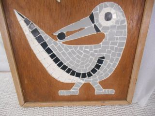 Vintage Mcm Sea Gull Bird Mosaic & Mahogany Wood Wall Hanging Yard Long Eames photo