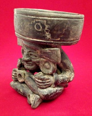Old God Huehueteotl Clay Terracotta Pottery Brazier Statue Antique Precolumbian photo