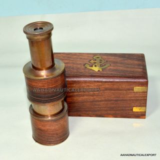 Brass Antique Telescope With Roosewood Box Lovely Gift For Lover In Vintage photo