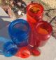 3 Apothecary Jars W/lids Blue,  Red,  Orange Canisters Glass Drug Store Candy Bottles & Jars photo 1