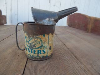 Antique Epicure Oyster Can / Vintage Primitive Folk Art Funnel Tin Cup 0929 photo