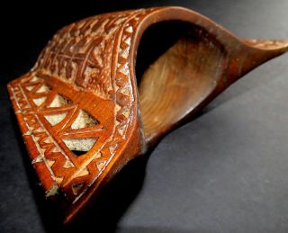 Ornately Carved Wood Tool Great Medium Patina Bowl photo