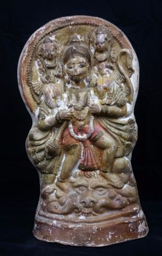Large Old Vintage Terracotta Hanuman Ramayana Hindu Statue From India photo