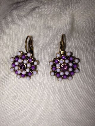 Vintage Micro Mosaic Purple Lever Back Earrings - - Great Valentine ' S Day Gift photo