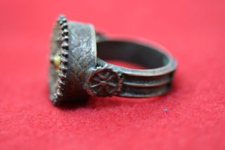 Medieval Billon (silver) & Gold Plate Crusader Or Templar Ring 1100 - 1300 Ad photo