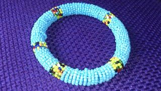African Mixed Blue Beaded Cuff Bracelet Xmass Gift Kilimanjaro Tanzania Jewelry photo