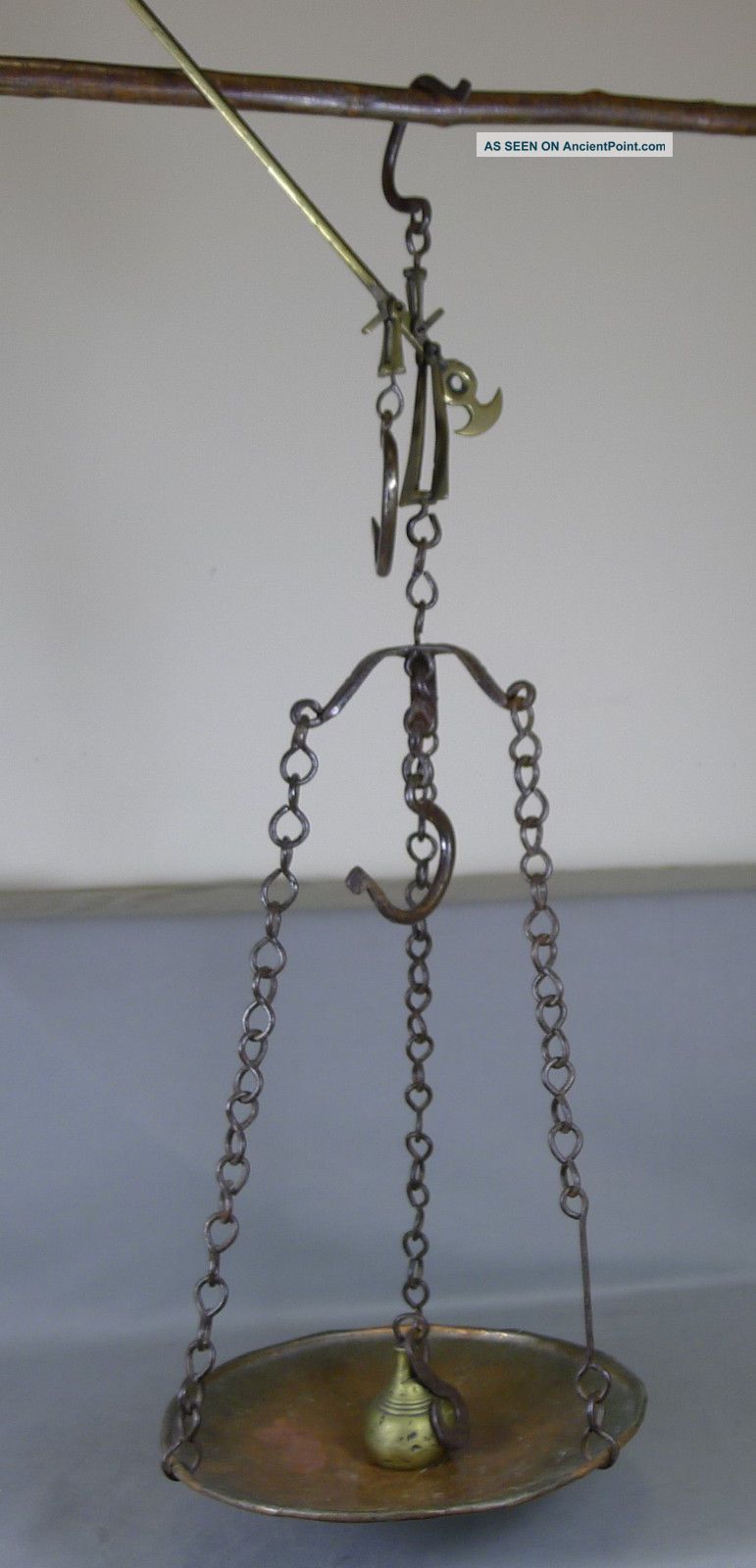 1800s Hand Forged Iron,  Brass & Copper Hanging Scale,  27 
