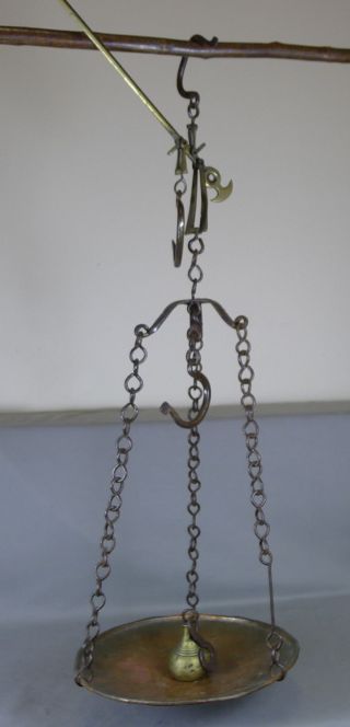 1800s Hand Forged Iron,  Brass & Copper Hanging Scale,  27 