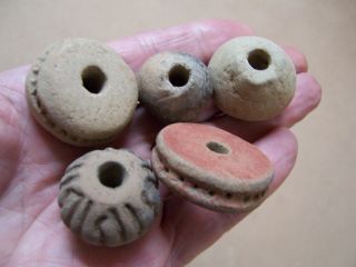 Five Authentic Mayan Pre - Columbian Pottery Spindle Whorls From Guatemala photo