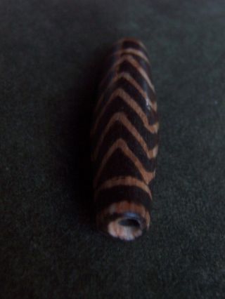 Pumtek Burmese Fossil Wood Bead - 5 Zig - Zag Lines W/ 4 Stripes - 40mm - (12) photo