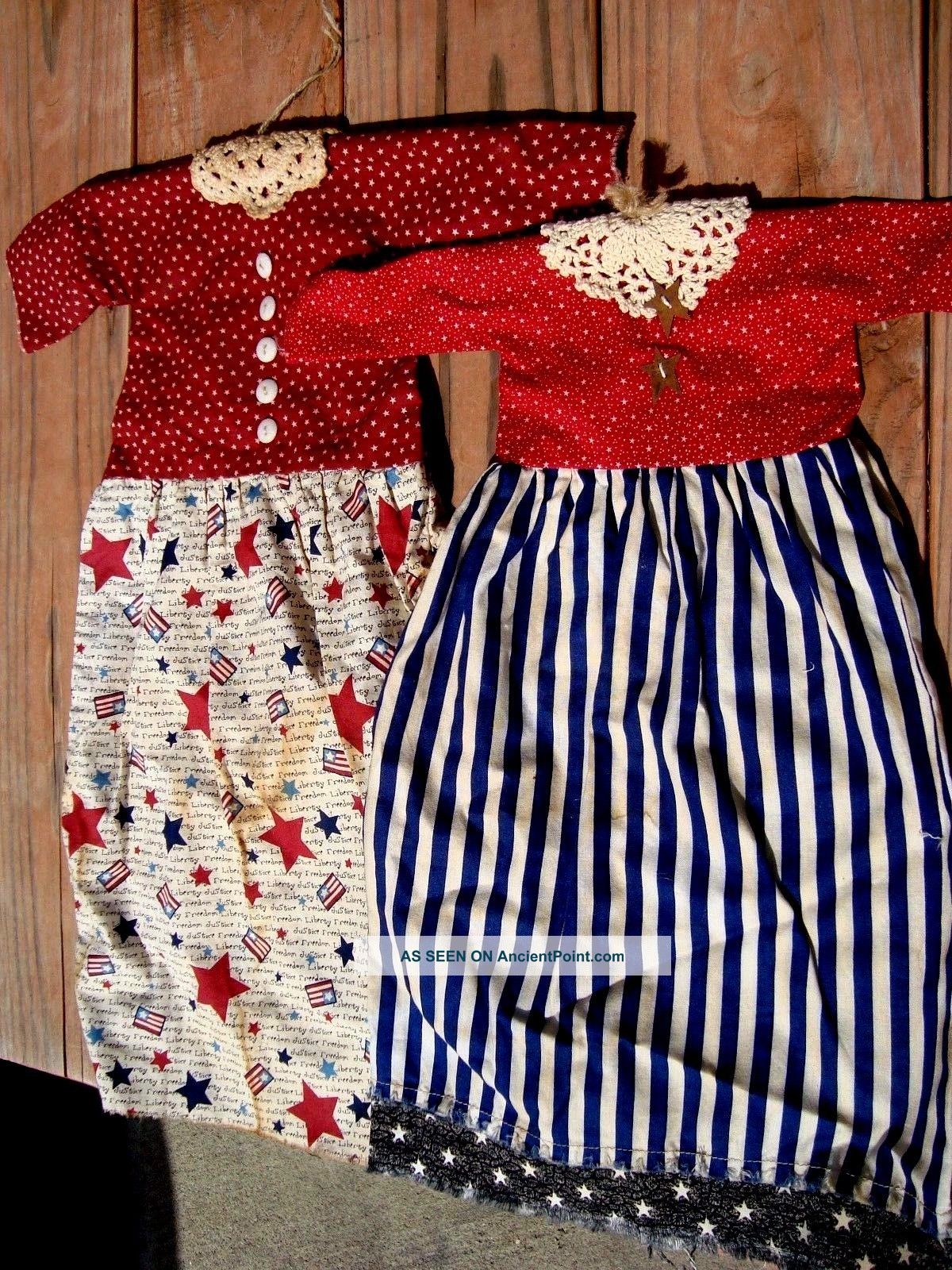 2 Primitive Patriotic Americana Doll Dress Wall Hanging Rusty Stars Stripes Two Primitives photo