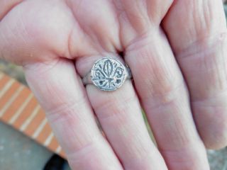 Large Size Medieval Silver Seal Ring Fleur De Lis photo
