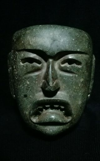 Pre Columbian Mask Of Stone Green Olmec Mesoamerica photo