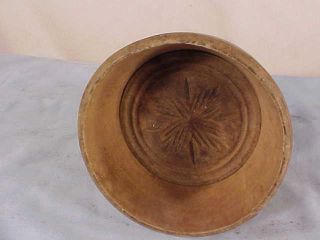 Antique Round Wooden Butter Mold W/star And Leaves Pat photo