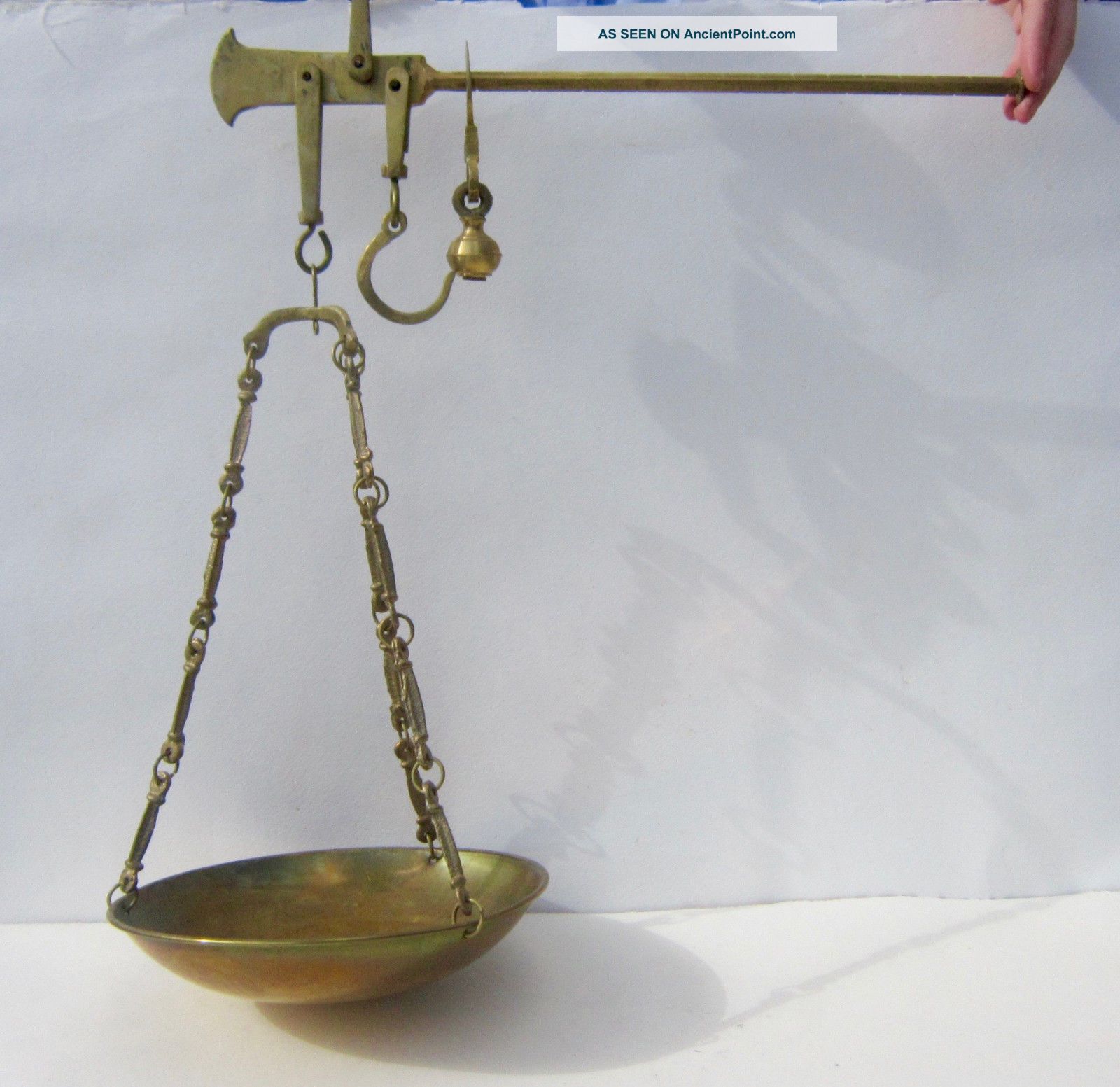 1950s Vintage German Solid Brass Hanging Beam Balance Scale 2 Pans