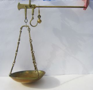 1950s Vintage German Solid Brass Hanging Beam Balance Scale 2 Pans,  Brackets photo