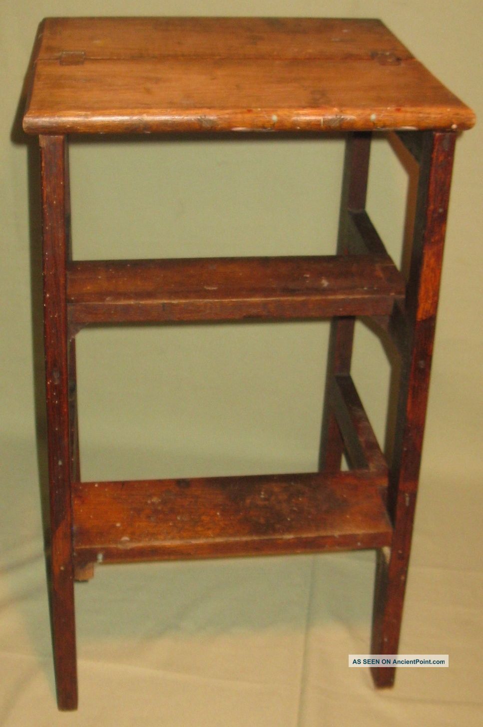 Antique Step Stool/stand/table Primitive Country Oak Finish Ca1900 1800-1899 photo
