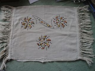 Antique Arts And Crafts Embroidered Pillow Case Or Table Runner Bright Good Cond photo