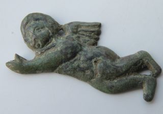 Ancient Roman Period Bronze Applique Ornament Depicting Cupid 100 - 200 Ad photo