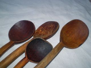 Old Wooden Old Spoon Primitev 4 Number Brown,  Europe,  Naive,  Primitive Wood photo