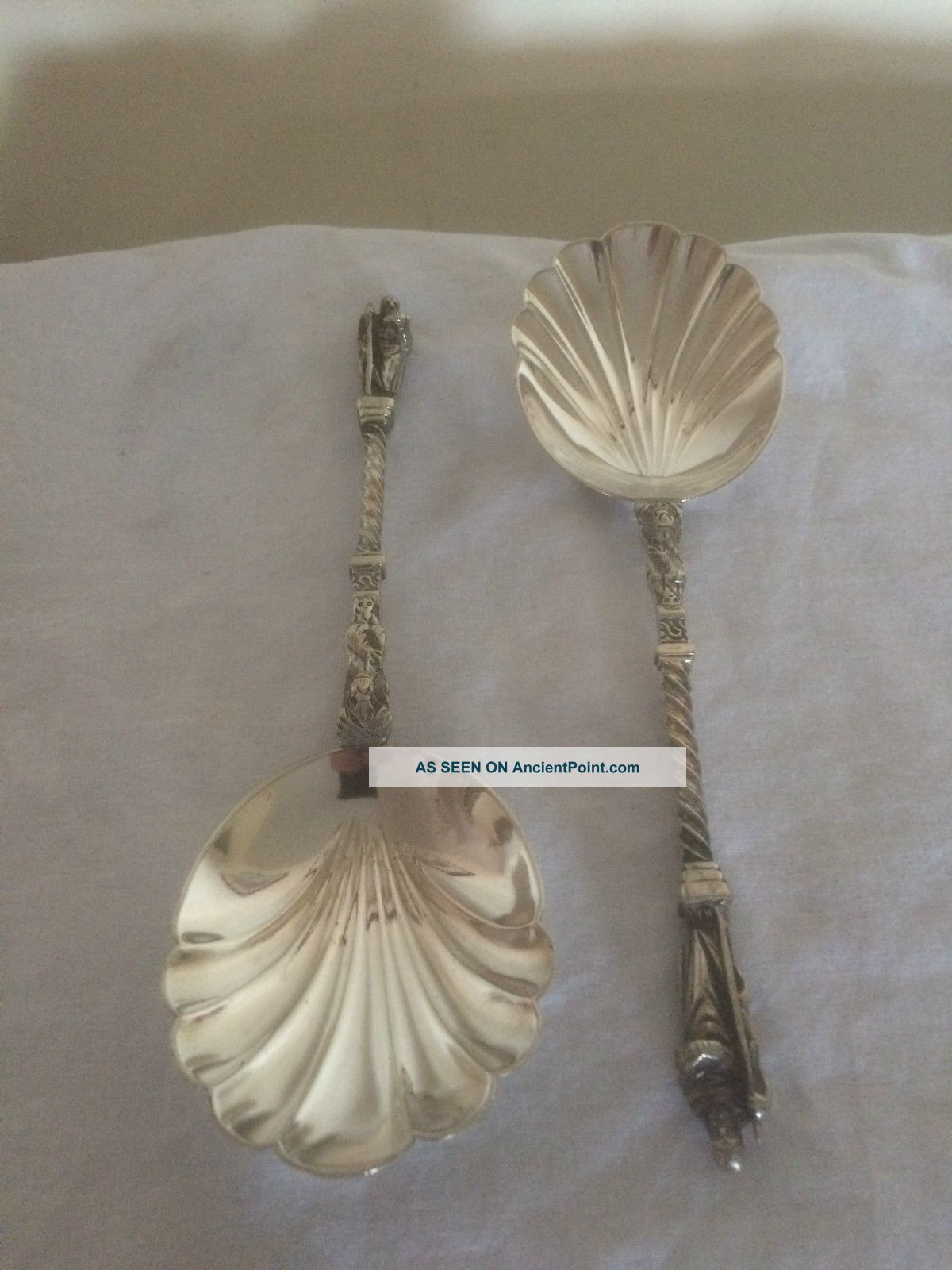 Silver Plated Apostle Serving Spoons With Oyster Shaped Bowls Cutlery photo