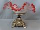 19thc Antique Victorian Era Art Glass Gilt Flower Painting Compote Brides Basket Bowls photo 4