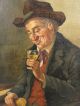 Antique Horn Player Old Musician In Pub Scene Bottle Whiskey Indoor Oil Painting Victorian photo 3