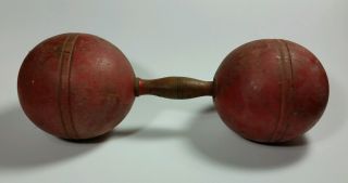Antique Wooden Dumbbell 1900 ' S Red Paint photo