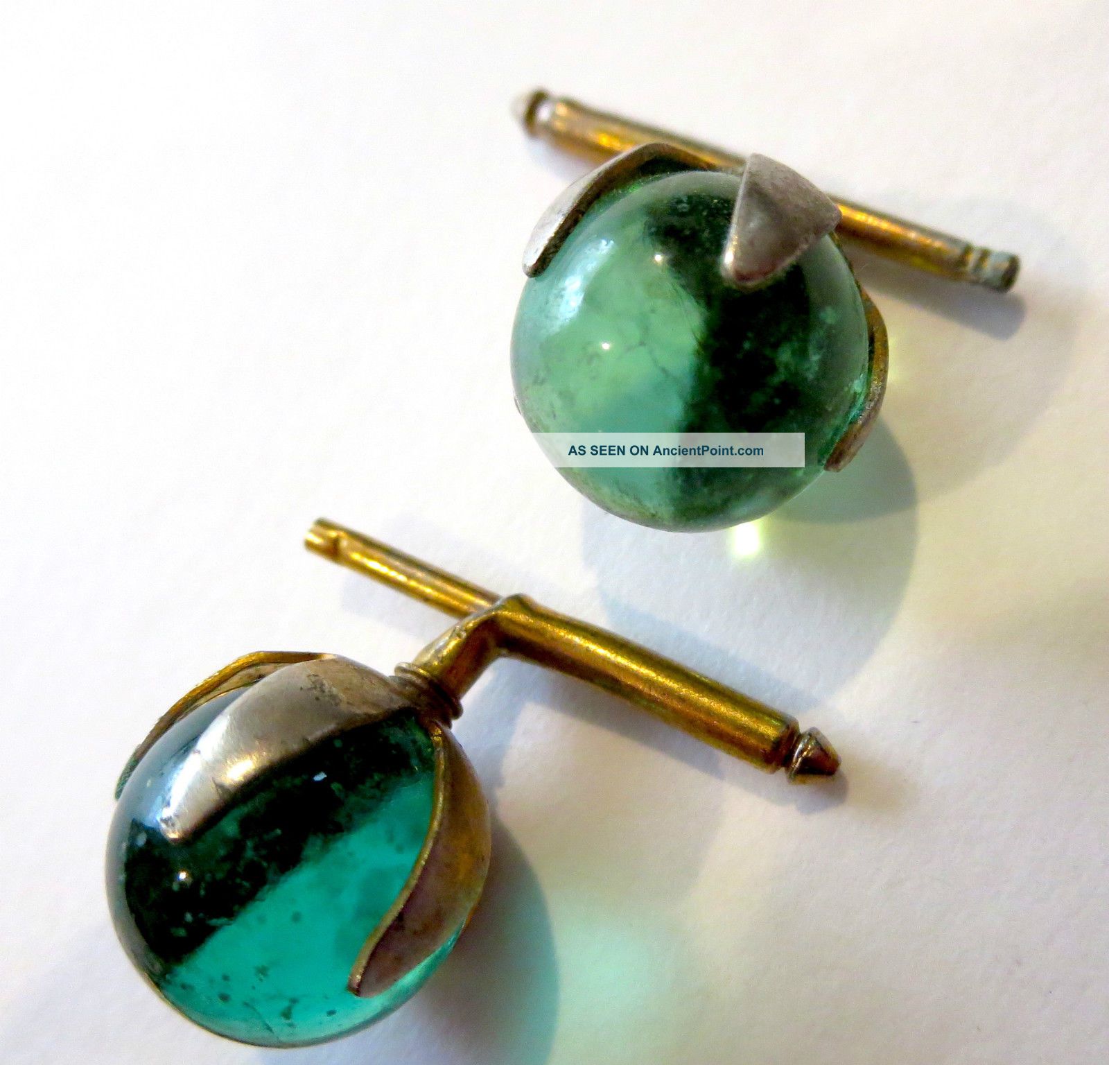 Antique Green Glass Ball Buttons Claw & Spring Backs Buttons photo