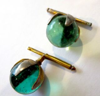 Antique Green Glass Ball Buttons Claw & Spring Backs photo
