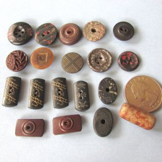 19 Vintage Antique Composition Button Whistle Mottled Foliage Bar Gold Trim photo