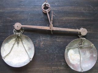 Vintage Antique Primitive Hand Balance Chain Hanging Mini Kitchen Scale Taraju photo