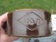 Small Primitive Brown Albany Slip Salve Crock With R & R Diamond Logo Primitives photo 3