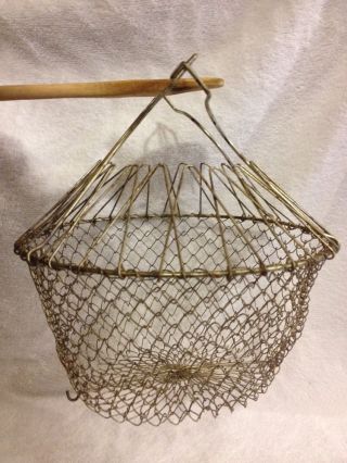 Vintage Wire Mesh Collapsible Egg Basket Strainer Metal Country Farmhouse France photo