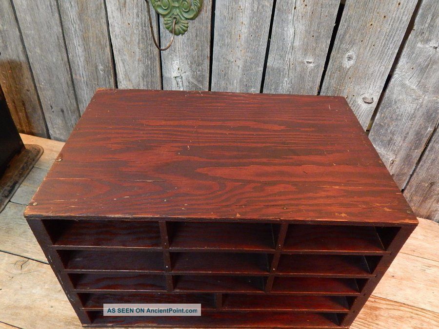 Antique Primitive Wooden Old Desk Organizer Insert Slots Pigeon