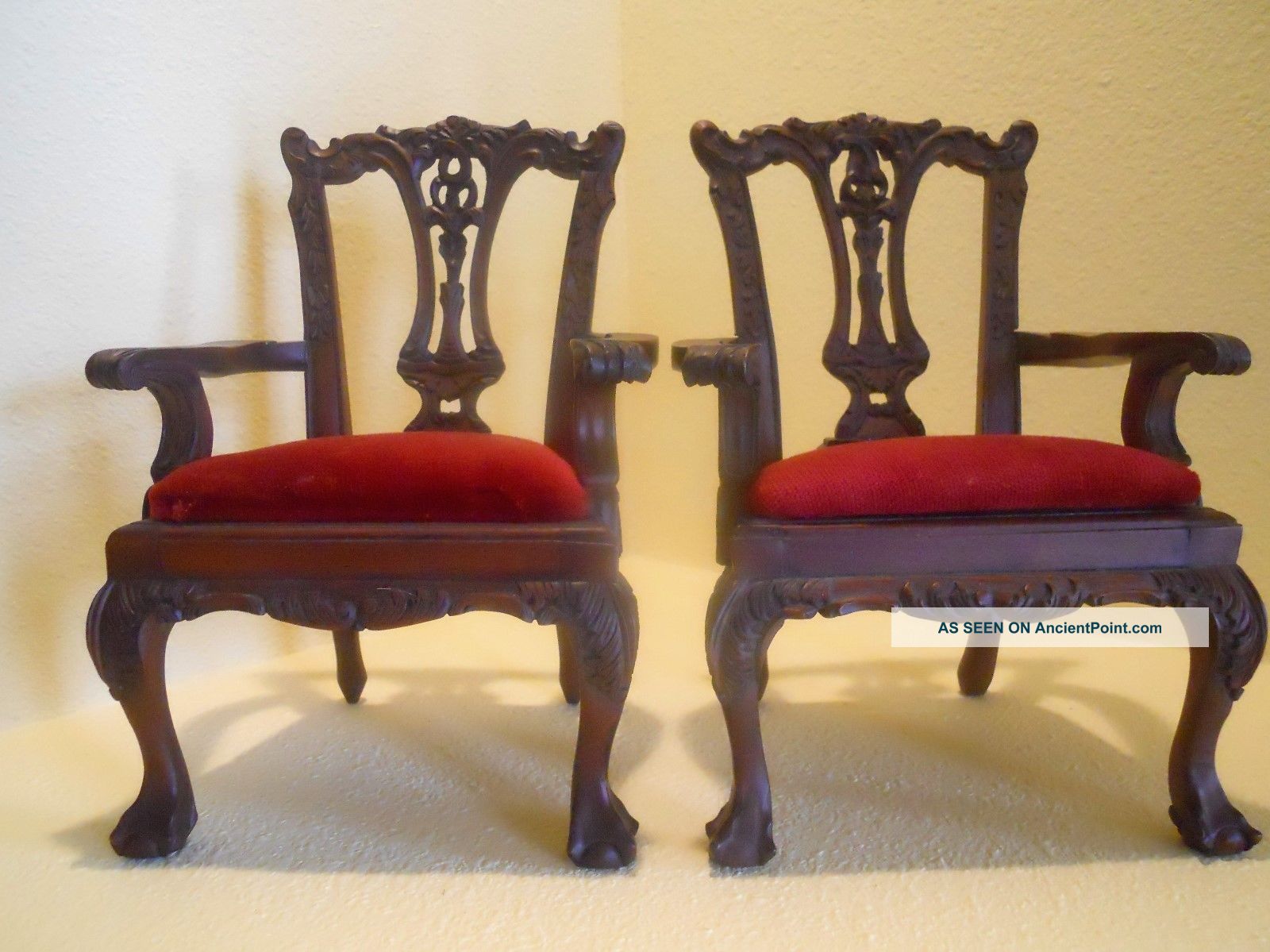 Pair Antique Vintage Victorian Queen Anne Style Salesman Samples Or Doll Chairs 1900-1950 photo