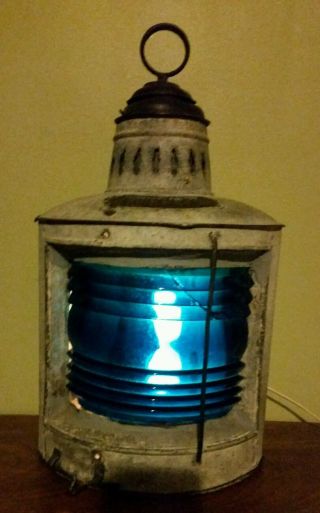 Antique Galvanized Metal Brass Accent Nautical Lamp Lantern photo