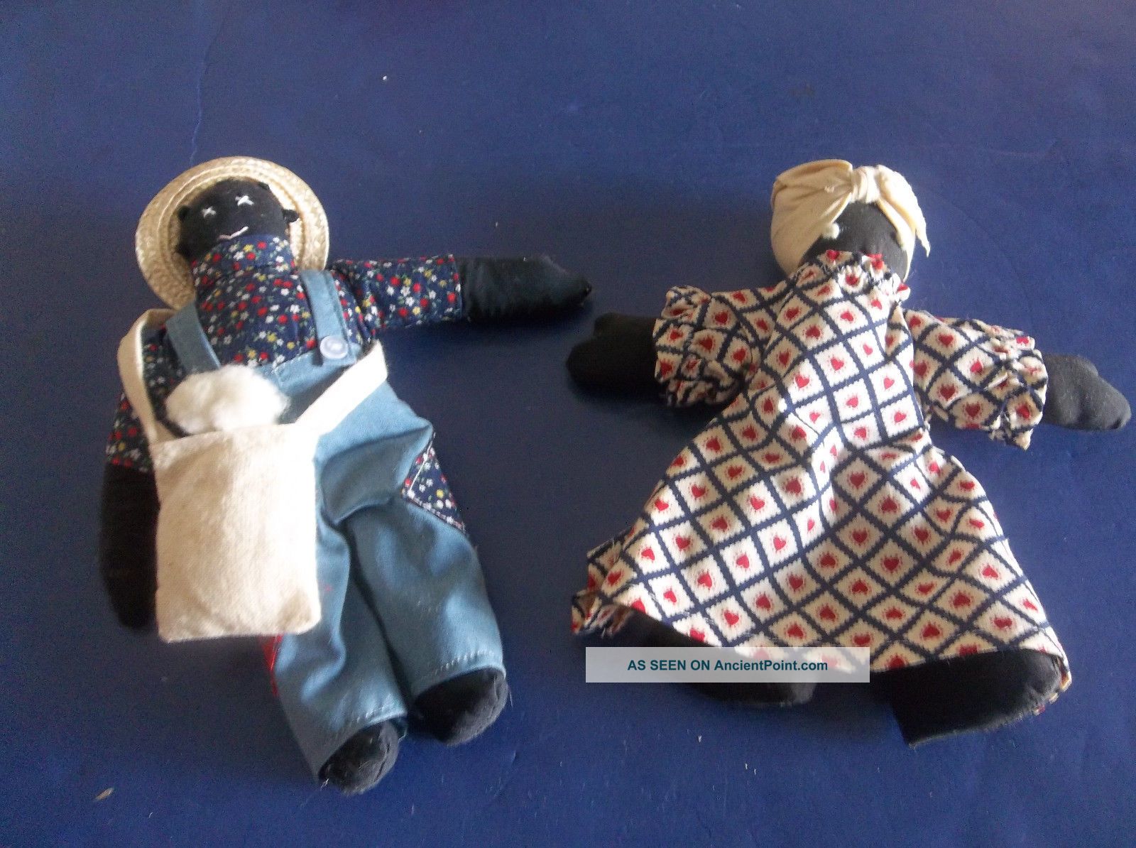 2 Primitive Dolls Black African American Cloth Fabric Stuffed Rag Folk Art Guc Primitives photo
