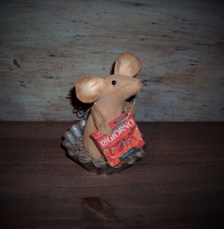 Primitive Folk Art Country Mouse Ornie Doll Handmade House Mice Rat Pizza Pie photo