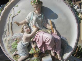 Antique French Sevres St Bisque/porcelain Figural Putti/scenic Relief Urn/vase photo