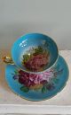 Antique Stanley Big Cabbage Roses Tea Cup & Saucer Turquoise Blue Pink England Cups & Saucers photo 4