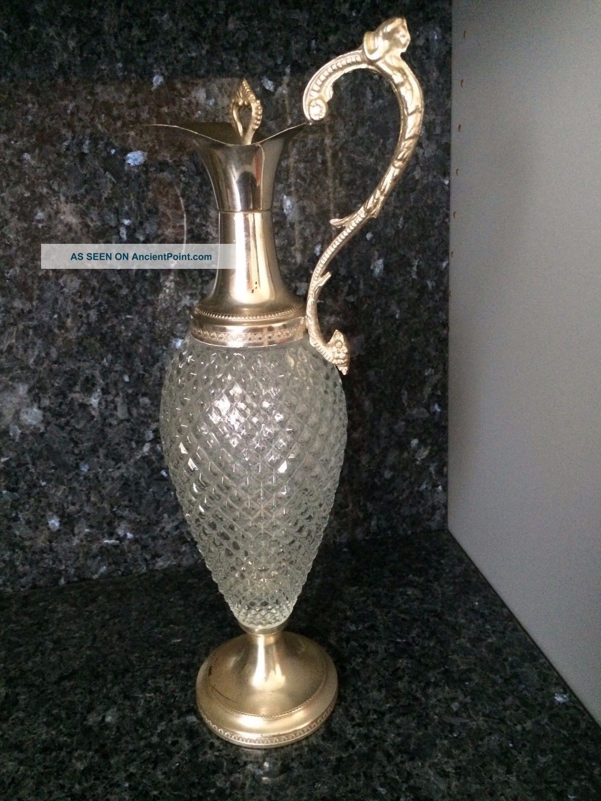 Footed Vintage Italian Cut Glass Silver Plate Wine Or Liquor Decanter Decanters photo