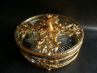 Wonderful Antique Napoleon French Crystal & Ormolu Vanity Box 1880 6 1/2 