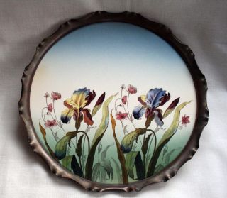 Art Nouveau Tray Plate Ceramic 1920 Bronze Border Marked Iris photo
