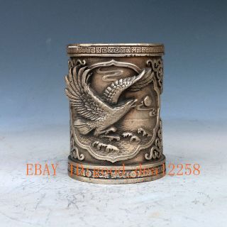 Chinese Silver Copper Handwork Eagle Brush Pots W Xuande Mark photo