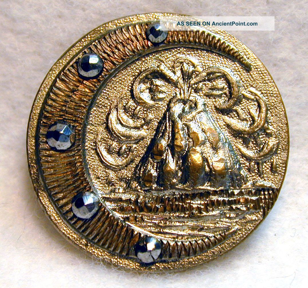 Scarce Antique Button Crescent Moon W/cut Steels Volcano Erupting 1 Inch Buttons photo