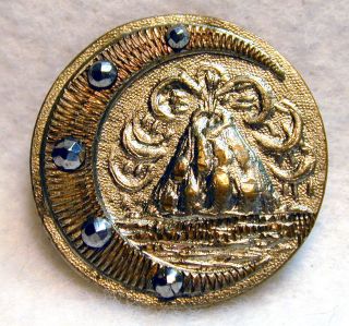 Scarce Antique Button Crescent Moon W/cut Steels Volcano Erupting 1 Inch photo
